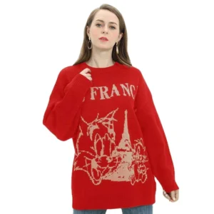 Custom Fashion Women New Design Autumn Winter Christmas Knitwear Crew Neck Knit Sweater Long Sleeve Loose Woman Sweater