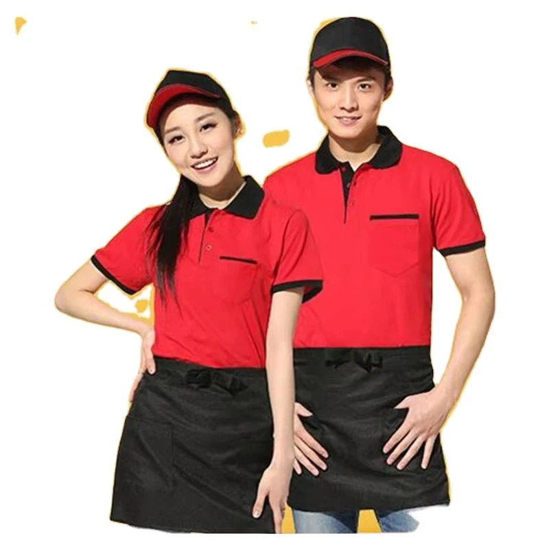 Custom Fast Food Restaurant Uniform Hotel Uniform Durable Work Polo Shirt Short Sleeve Work Uniform for Restaurant Hotel ODM