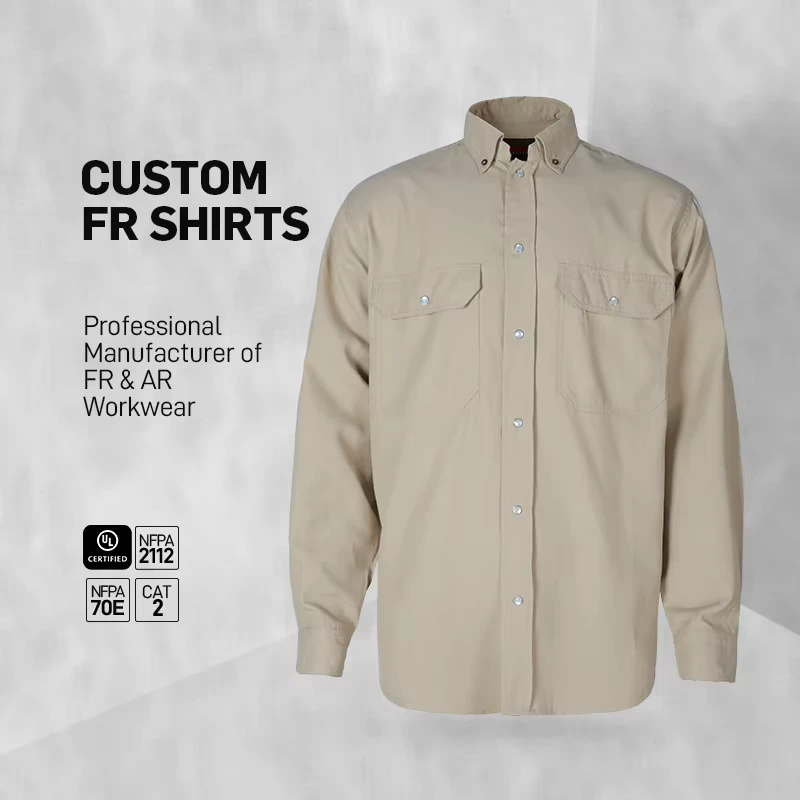 Custom Fire Resistant Workwear Safety Clothing Flame Retardant Long Sleeve FR Button Down Shirt for Electrical Protection