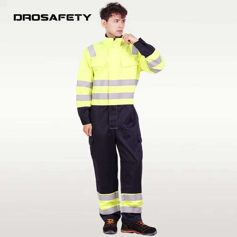 Custom Firefighting Modacrylic Cotton Antistatic Safety Wear Flame Retardant Coverall Suits Workwear