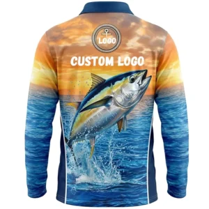 Custom Fishing Wear Polo Shirts Long Sleeve Sublimation Print UV Protection Upf 50 Quick Dry Sport Breathable Mens Fishing Shirt