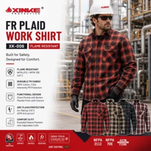 Custom Flame Retardant Work Shirt 100% Cotton FR Plaid Shirt Fire resistant Clothing for Electric and Oilfield Worker