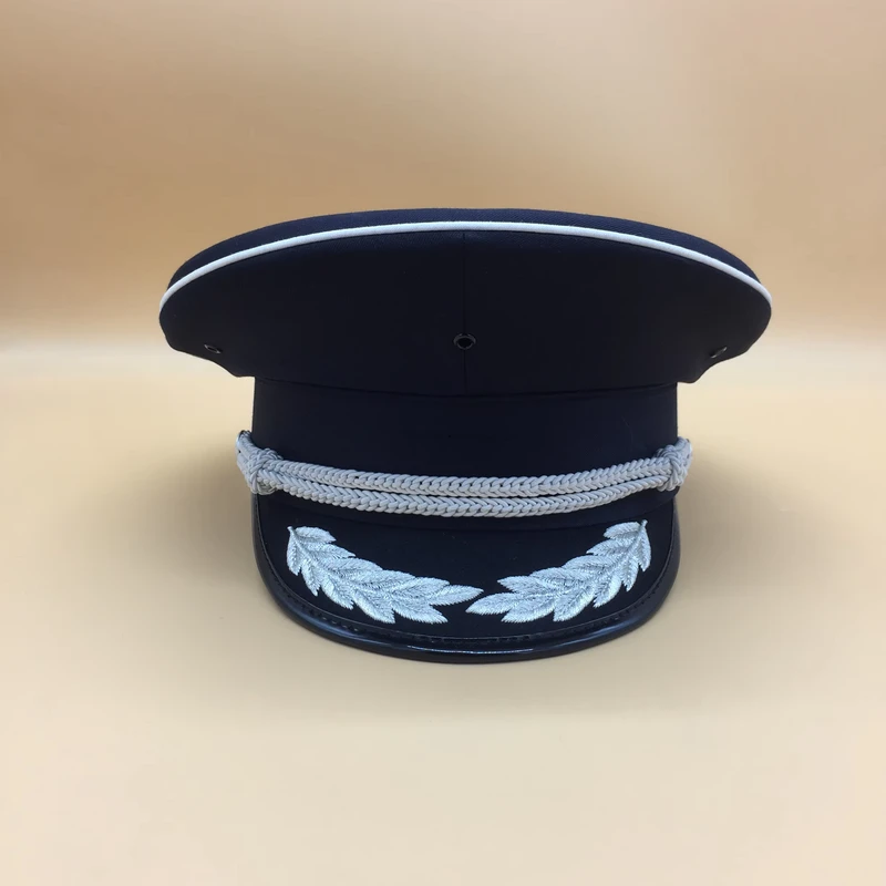 Custom Formal Officer Peaked Cap Silver Cord & Leaf Embroidery Security Pilot Ceremony Uniform Dress Hat