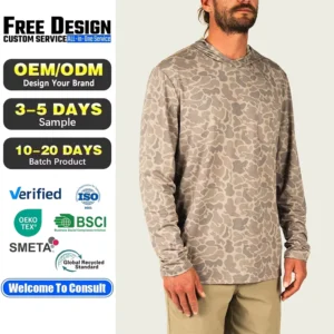 Custom Fr Fishing Shirts Long Sleeve Men’s UV Protection Camo Performance Outdoor Sportswear Summer Fishing Apparel