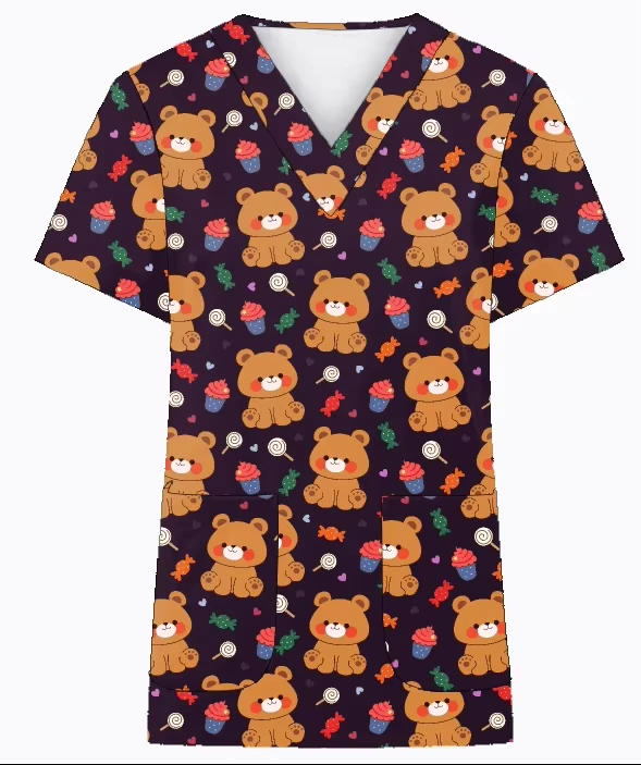 Custom Full Printing Logo Men Women Dental Clinic Nurse Doctor Medical Pet Hospital Polyester Scrubs Tops