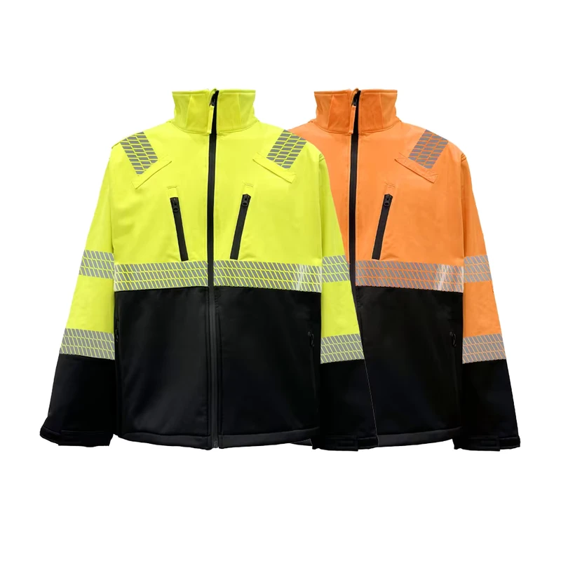 Custom GS05 Windproof Waterproof High Visibility Reflective Safety Jackets Softshell With Adjustable Hood