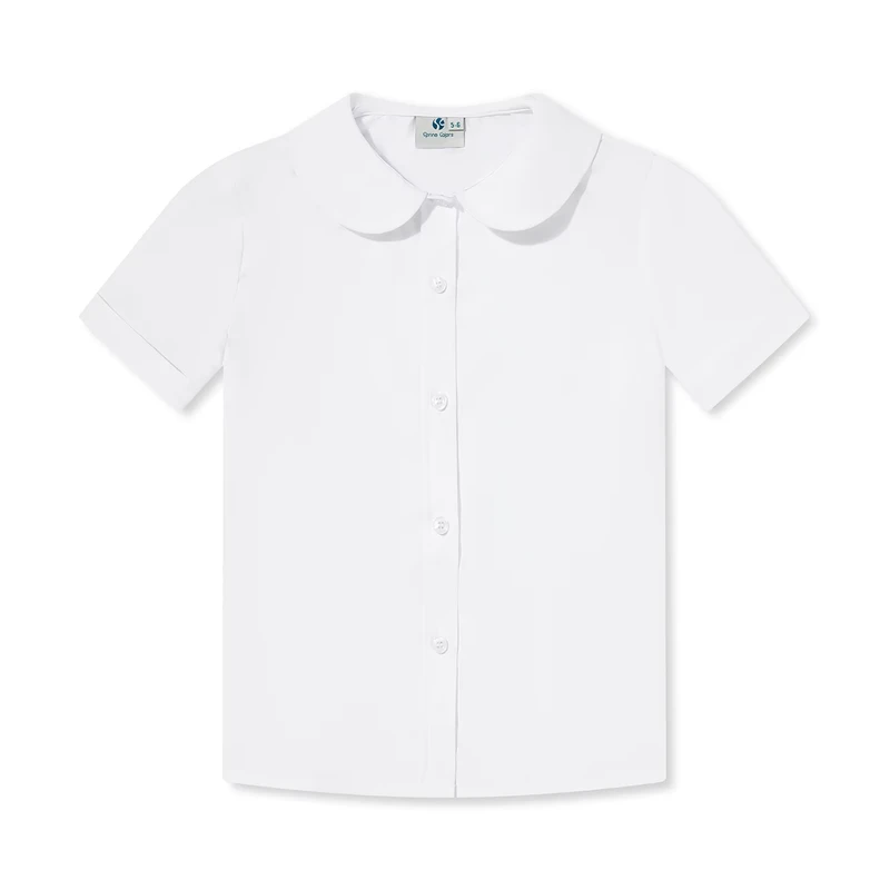Custom Girl School Uniforms Tops Primary School Shirts Summer Short Sleeve White Plain Shirt