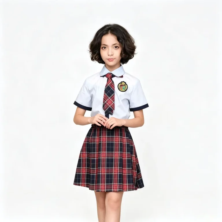 Custom-Girls-Primary-Summer-School-Uniform-Set-with-White-Shirt-Plaid-Pleated-Skirt-and-Tie