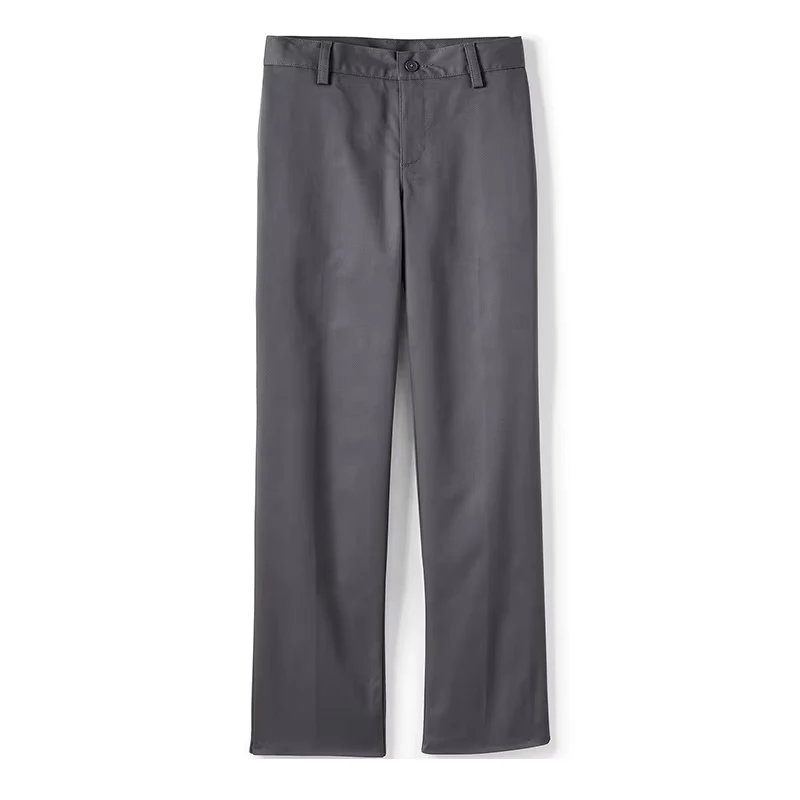 Custom Gray Student Boy School Uniform Comfort Waist Chino Pants