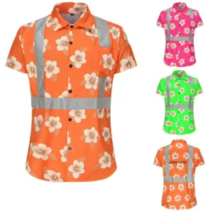 Custom Hawaiian Design Hi Vis Workwear Polo Shirt Safety Short Sleeve T shirt Sublimation Fluorescent Safety Shirts