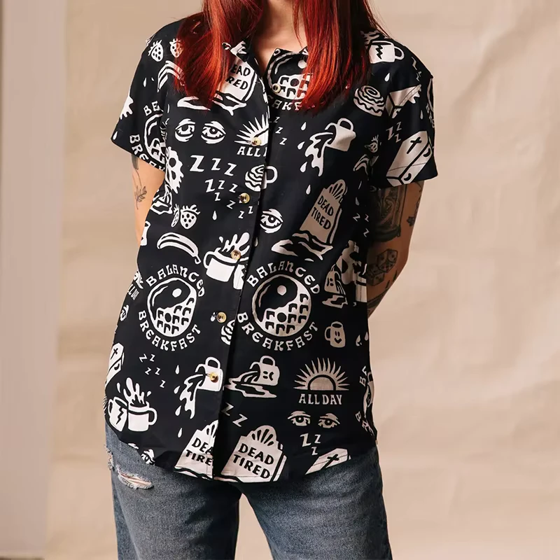 Custom Hawaiian Shirt Casual Lapel DTG Print Top Summer New Thin Shirt Cardigan Coat Loose Short Sleeve Women's Blouses Shirts