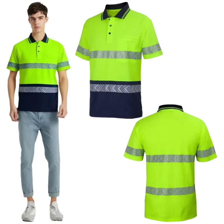 Custom-Hi-Vis-Back-Segmented-Heat-Transfer-Reflective-Tape-Quick-Dry-Classic-Fit-Workwear-Polo-T-Shirts