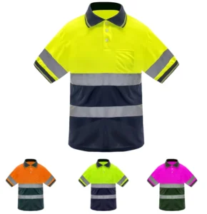 Custom Hi Vis Class 2 Safety Polo Shirt Yellow Navy Reflective Work Shirt with Pocket High Visibility Construction Wear