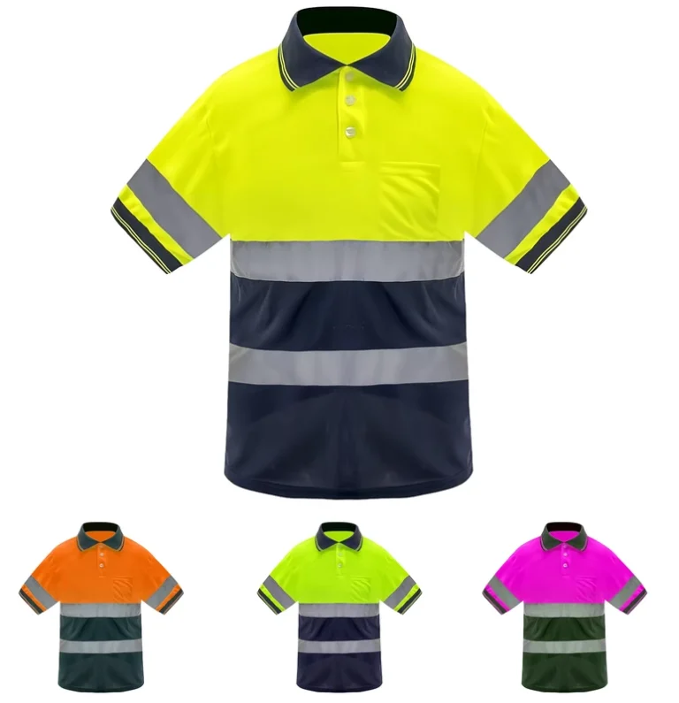 Custom-Hi-Vis-Class-2-Safety-Polo-Shirt-Yellow-Navy-Reflective-Work-Shirt-with-Pocket-High-Visibility-Construction-Wear