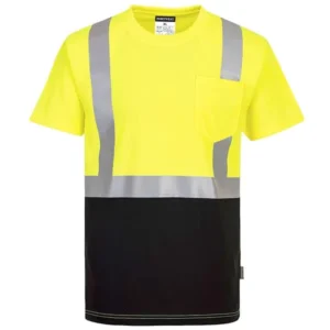 Custom Hi Vis Construction Safety Shirt Short Sleeve Black Bottom Shirt
