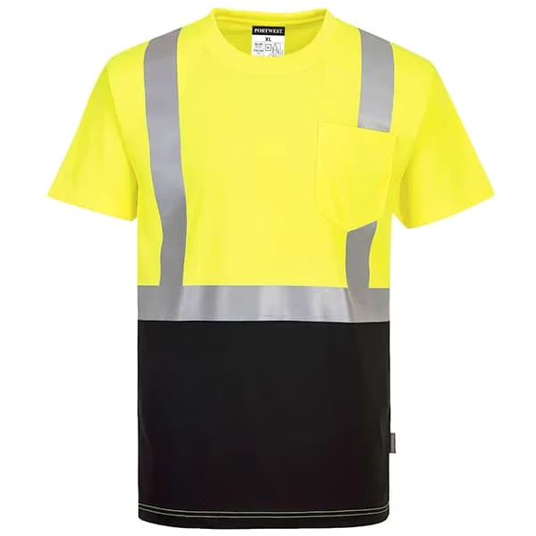Custom Hi Vis Construction Safety Shirt Short Sleeve Black Bottom Shirt