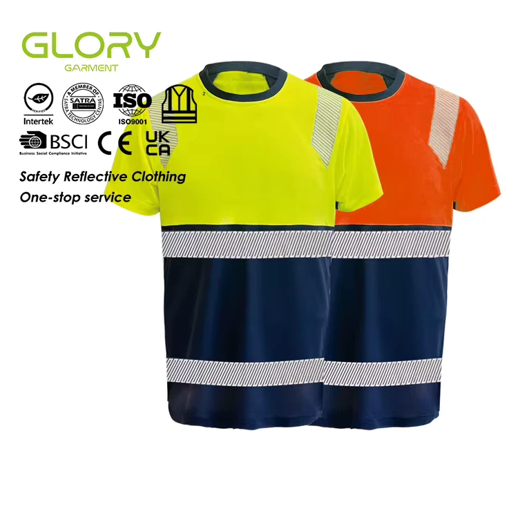 Custom Hi Vis Construction Safety T Shirt High Visibility Hi Vis Construction Workwear Short Sleeve T Shirt