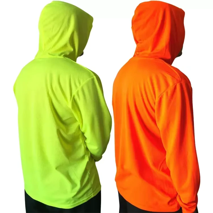 Custom Hi Vis Dry Fit Shirt Construction Long Sleeve Safety Reflective Shirt Quick Dry Polyester Shirt With Hoodie