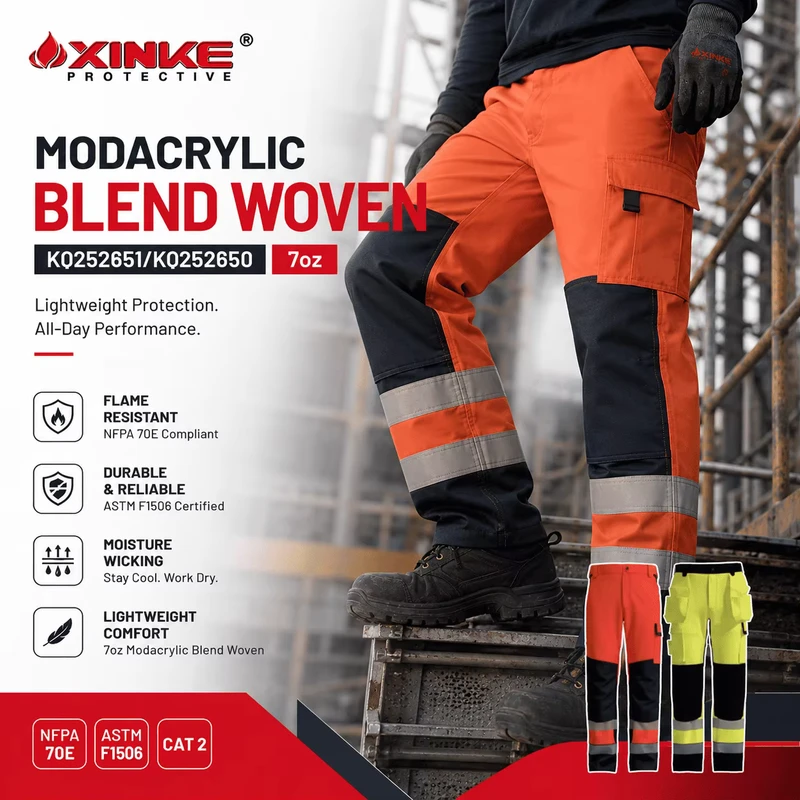Custom Hi Vis Flame Resistant Work Pants 7oz Modacrylic Blend Reflective Safety Trousers For Oil Gas And Mining Workers