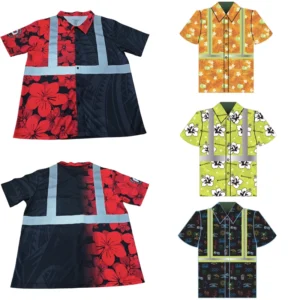 Custom Hi Vis Hawaii Polo Shirt Full Button Reflective Safety Workwear Polo Shirt Custom Printed Pattern Flower Shirts
