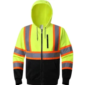 Custom Hi Vis Reflective Hoodie Lightweight Class 3 High Visibility Safety Work Full Zip Hooded Jacket