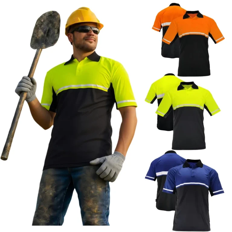 Custom-Hi-Vis-Safety-Polo-Shirt-With-Reflective-Tape-Quick-Dry-Two-Tone-Black-Bottom-High-Visibility-Workwear-For-Construction