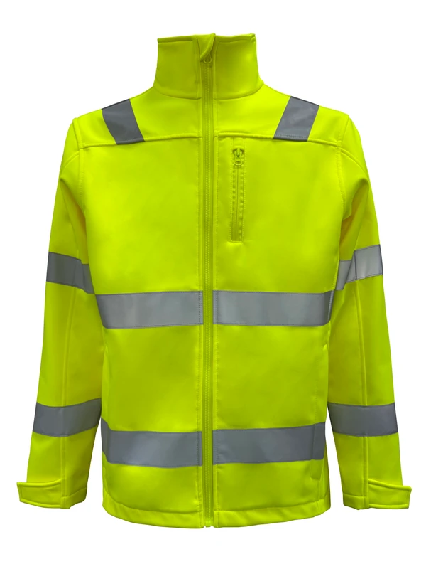 Custom Hi Vis Workwear Fluorescent Yellow Softshell Jacket Waterproof Reflective Softshell Work Jacket