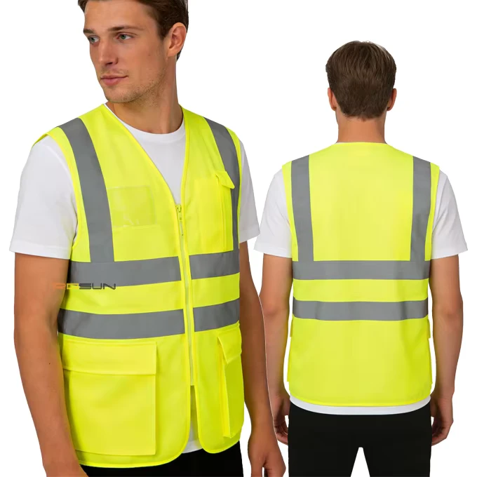 Custom Hi Visibility Safety Executive Vest Knitted Waistcoat with Multi Pockets for Traffic Use Customizable Logo