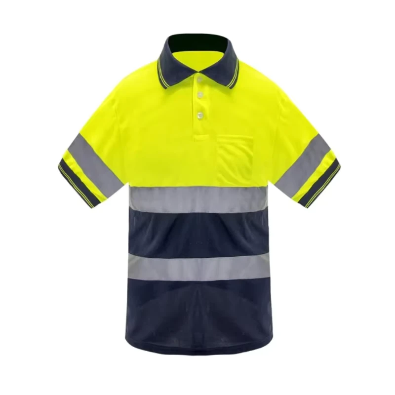 Custom High Quality Breathable Polyester Unisex Hi-Vis Yellow Safety Short Sleeve T-Shirt Reflective Stripes Workwear