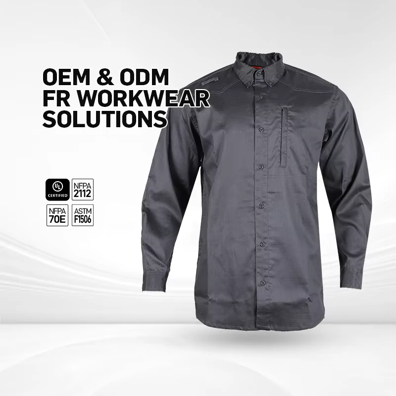 Custom High Quality FR Cotton Work Shirt Flame Retardant Safety Workwear Electrician's Fireproof Work Shirt for Men