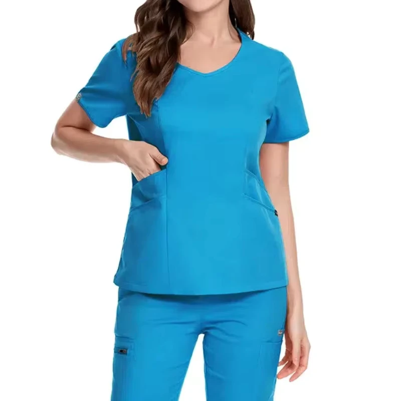 Custom High Quality Plus Size V Neck Women's Nurse Scrubs Suits 2 Piece Hospital Uniform Sets