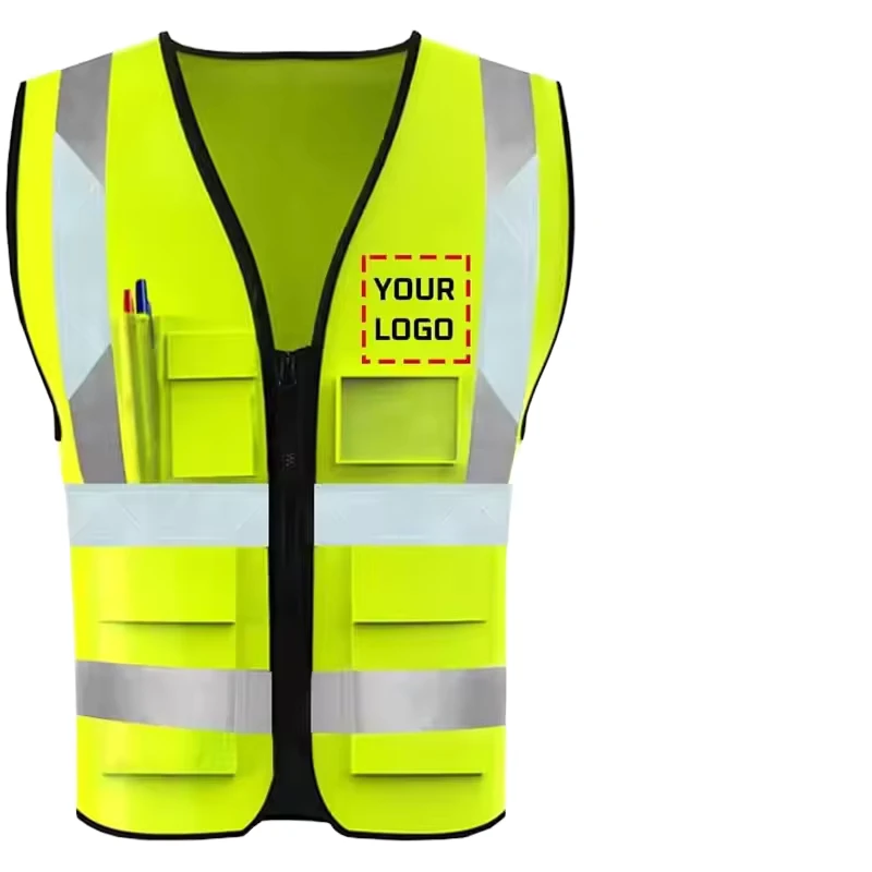 Custom High Quality Reflective Construction Reflect Safety Vest Polyester Visibility Safety Work Reflective Vest With Pockets