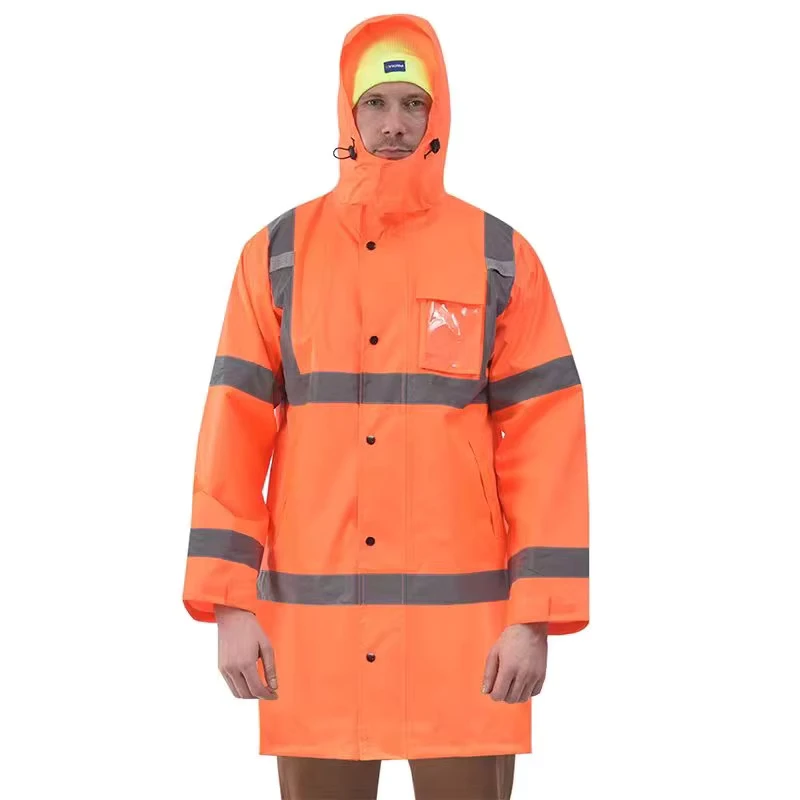 Custom High Quality Reflective Safety Hi Vis Trench Rain Coat Workwear Durable Breathable Waterproof High Visibility Rain Jacket