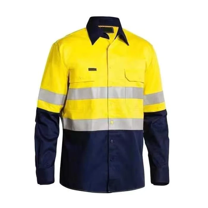 Custom High Quality Safety Work Reflective Shirt Hi vis Workwear Long Sleeve Hi Vis Shirt