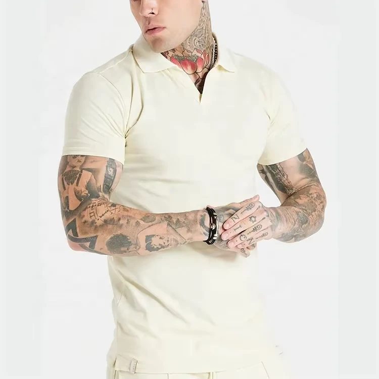 Custom-High-Quality-Sport-Athletic-Plain-V-Neck-Short-Sleeve-Polo-T-Shirt-Workout-Slim-Fit-Soft-Cotton-Spandex-Polo-Shirt-Men