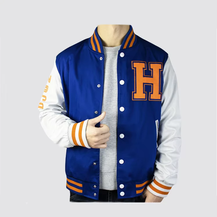 Custom High Quality Wool Body Genuine Leather Sleeves Letterman Bomber Jacket Varsity Jackets for Men Sheep Breathable Button