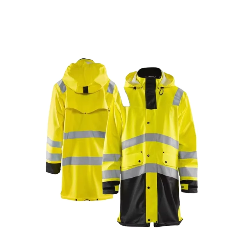 Custom High Quality Workwear Coat Hi Vis Long Sleeve Safety Waterproof Rain Coats Reflective Safety Jacket