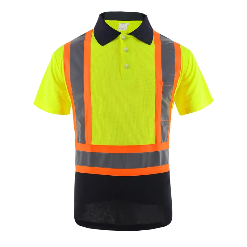 Custom High Vis Breathable Mesh Lining Outdoor Work Polo Neck Lightweight Comfortable Polyester Safety Polo Shirt