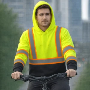Custom High-Visibility ANSI Class 2 Fleece Reflective Safety Hoodie for Men, Neon Yellow and Black