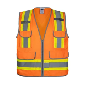 Custom High Visibility ANSI Class 2 Reflective Safety Vest with Zipper Closure Waterproof Pockets