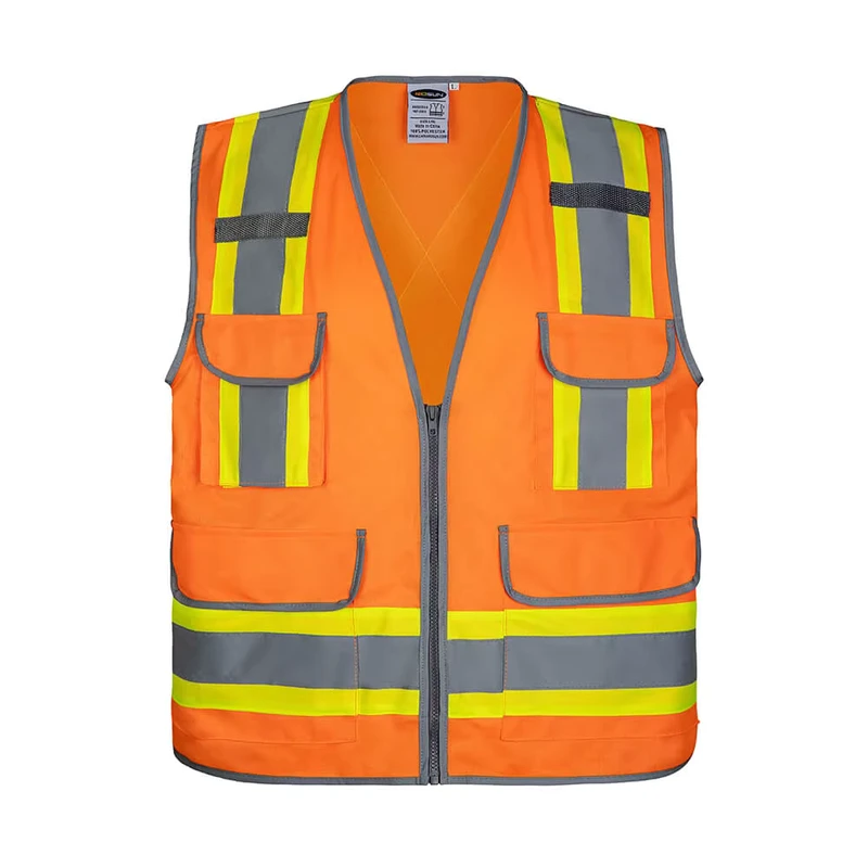 Custom High Visibility ANSI Class 2 Reflective Safety Vest with Zipper Closure Waterproof Pockets