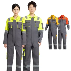 Custom High-Visibility Breathable Cotton Workwear Coverall with Reflective Strips