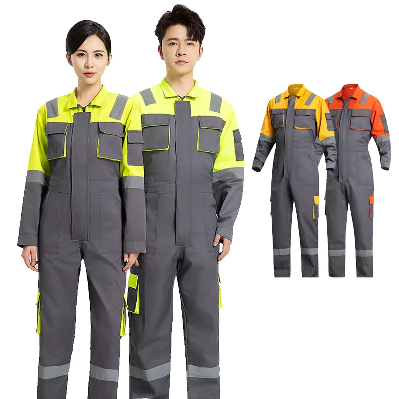 Custom High-Visibility Breathable Cotton Workwear Coverall with Reflective Strips