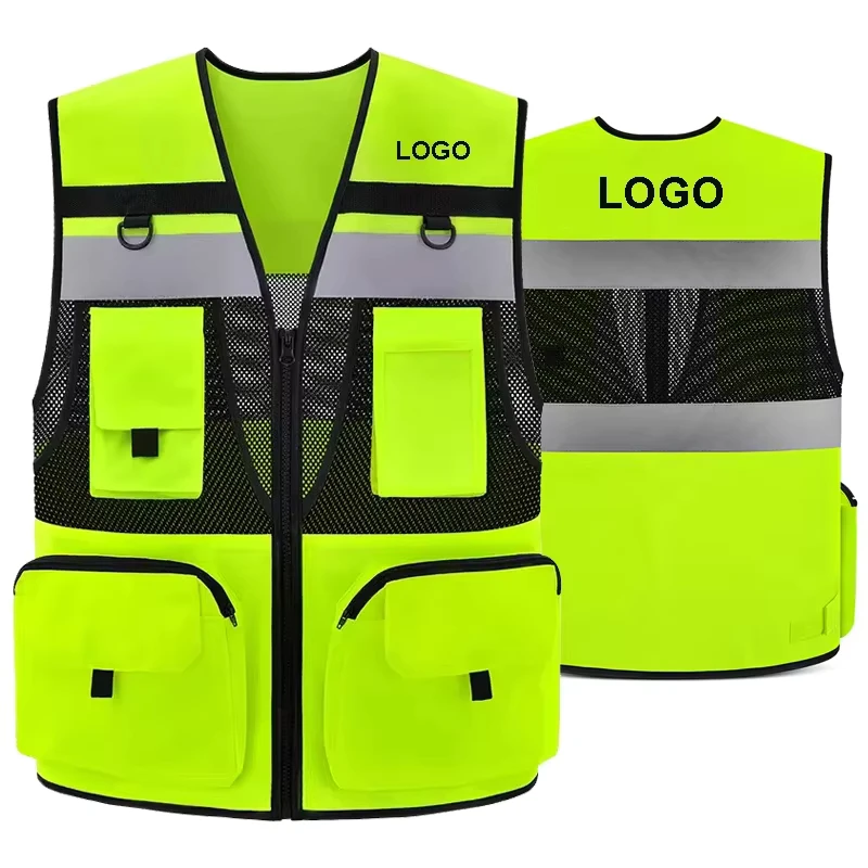 Custom High-Visibility Breathable Mesh Workwear Vest with Multiple Pockets