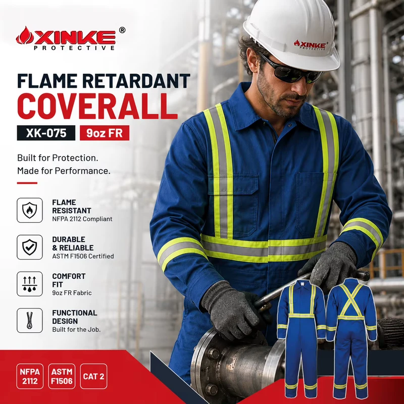 Custom High Visibility Flame Retardant Coverall Reflective Stripe Safety Workwear Fr Coverall for Industrial Workers