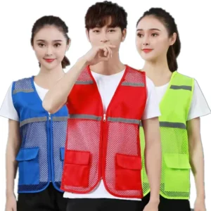 Custom High Visibility Mesh Reflective Safety Vest with Zipper Pocket for Construction and Security Work