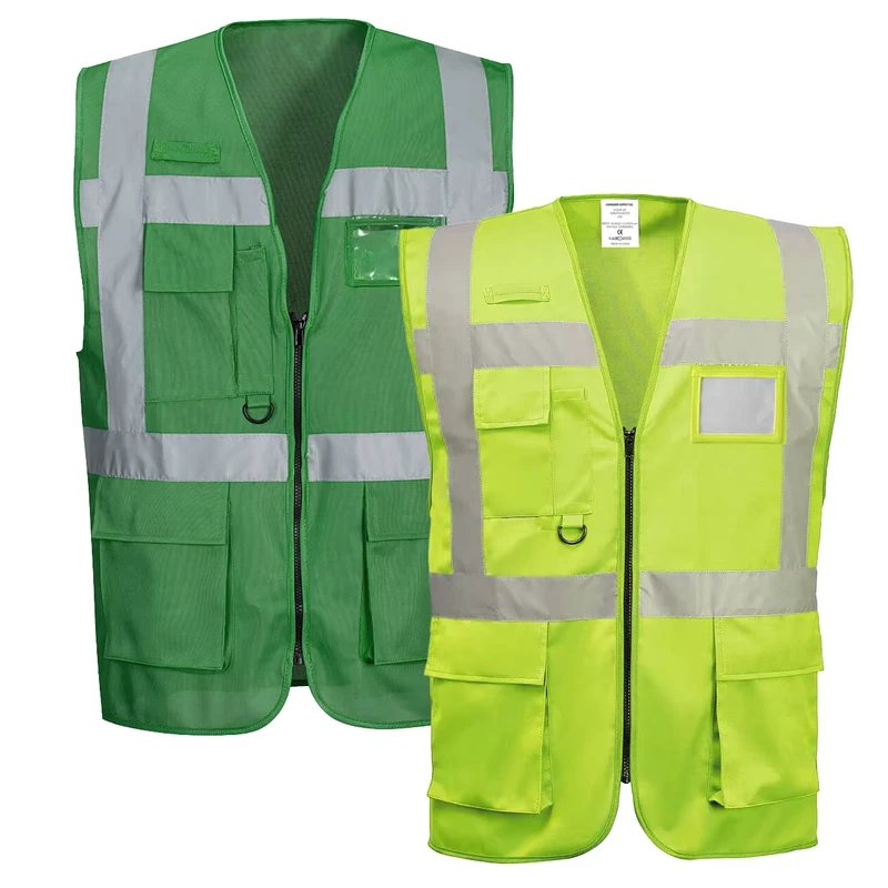Custom High Visibility Reflective Safety Vest with Multi-Pockets for Security and Construction