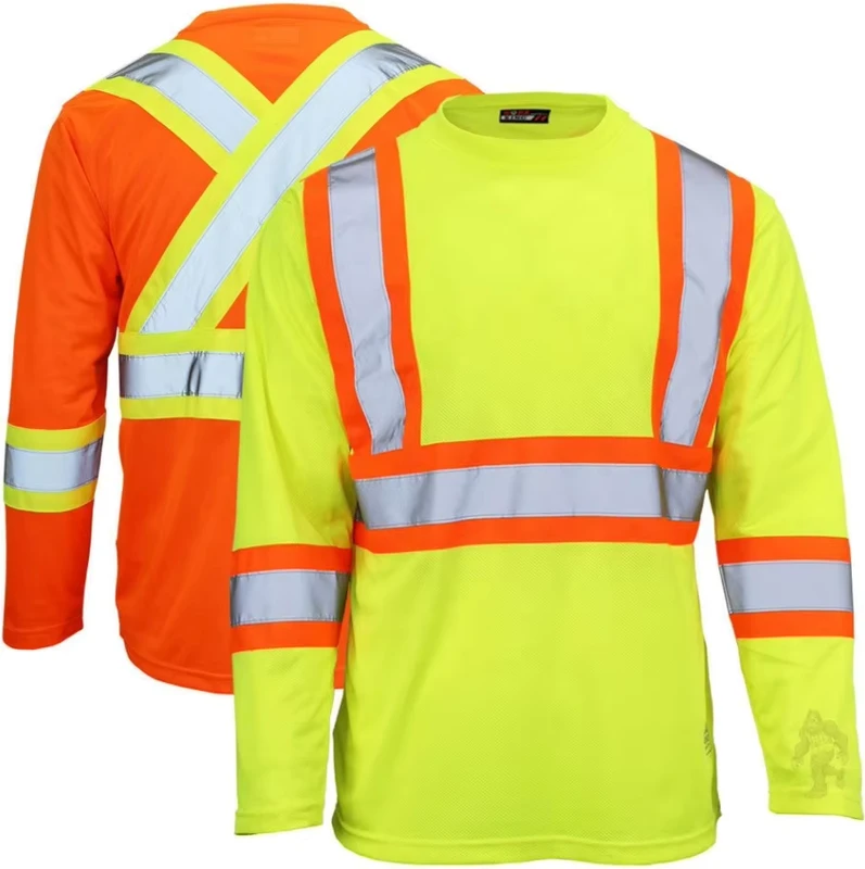Custom High Visibility Safety Shirts for Men Reflective Long Sleeve Safety Work Reflective Hi Vis Construction Work T Shirt