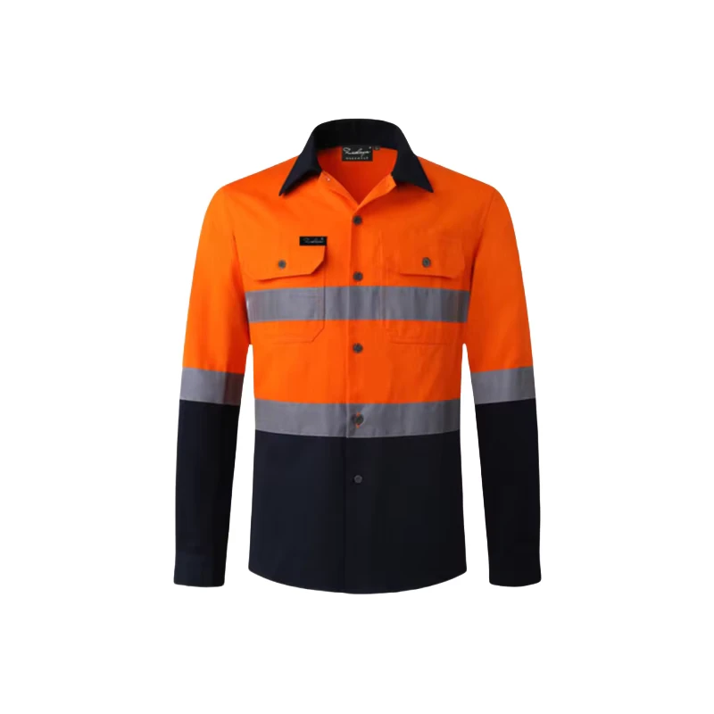 Custom High Visibility Safety Uniform Polyester Cotton Reflective Shirt Long Sleeve Work Shirt Reflective Material for Safety