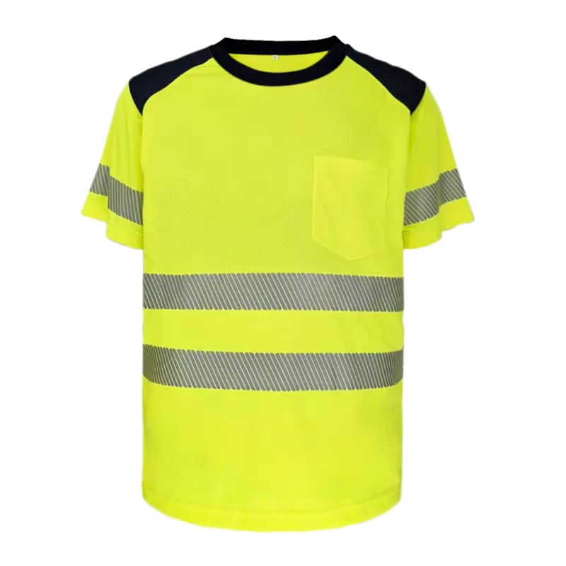 Custom High Visibility Summer Protective Reflective Safety Clothing Cross Border Short Sleeve T Shirt Neck Reflective Feature